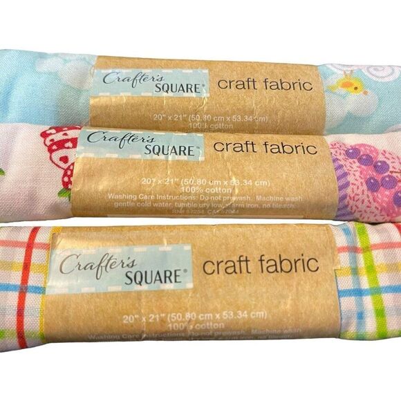 Crafter's Square Mixed Fabric Lot Multicolored Cupcakes Plaid Sunshine Clouds - Picture 2 of 7